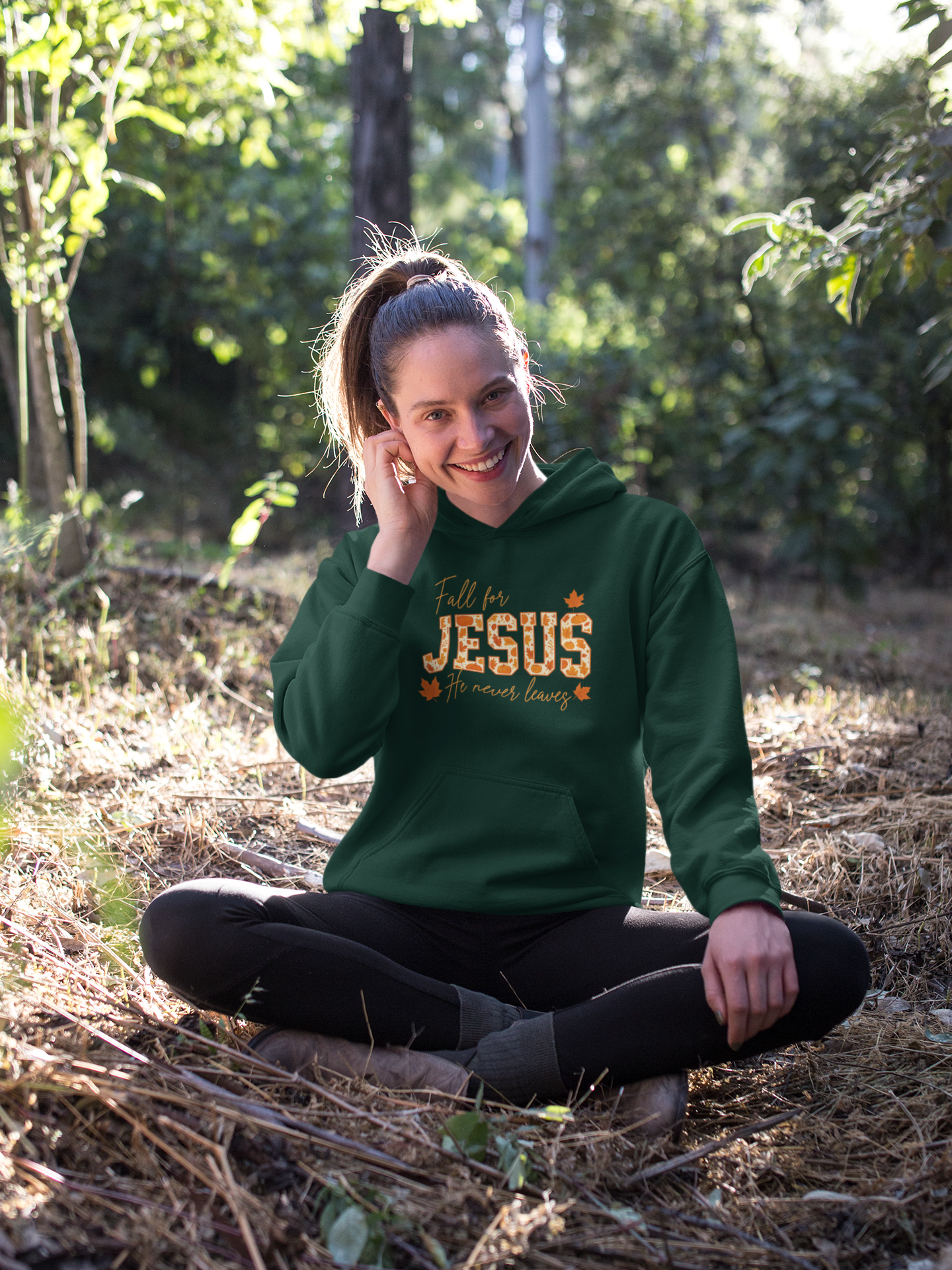 Fall for Jesus Hoodie – He Never Leaves Sweatshirt
